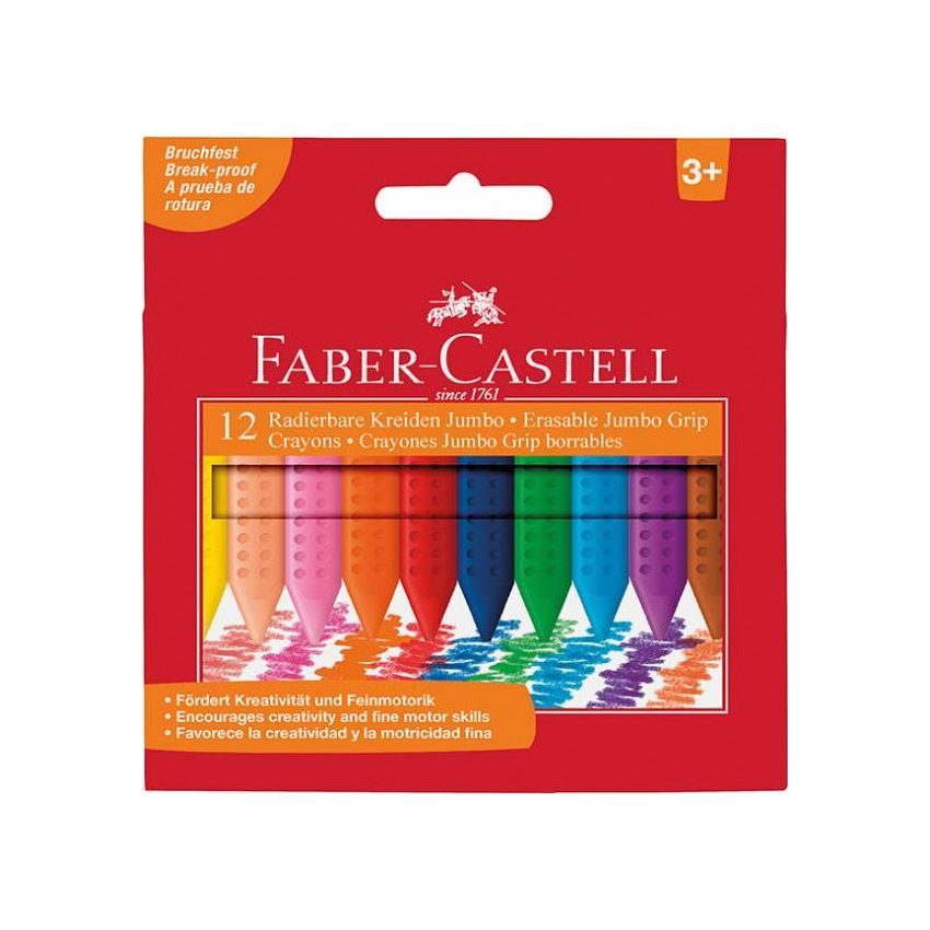 Faber-Castell - Jumbo Grip Kreide Radierbar Dreikant, 12er Kartonetui