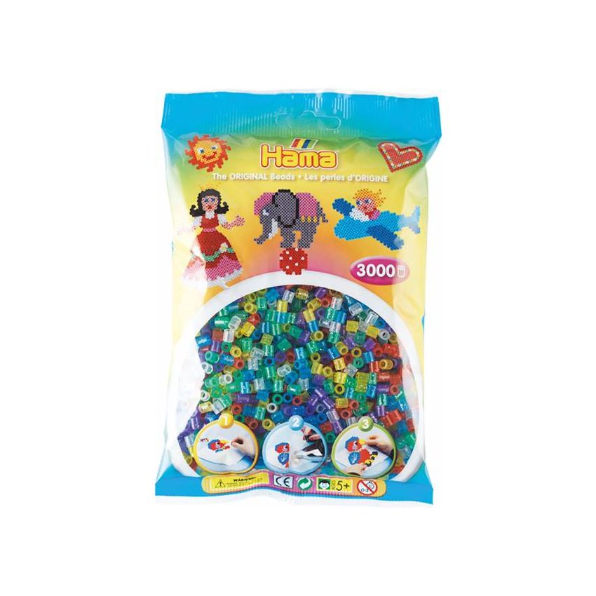 Hama - Midi Bügelperlen transparent, glitter  3000 Stk