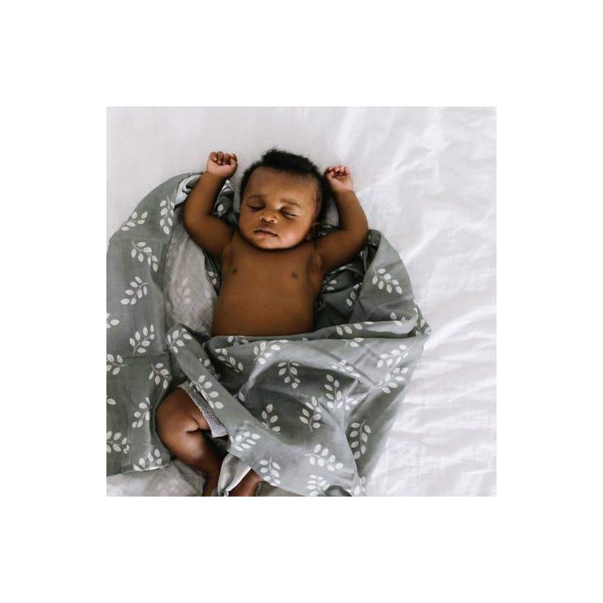 The mini scout - Muslin Swaddle Leaves Stormy Blue