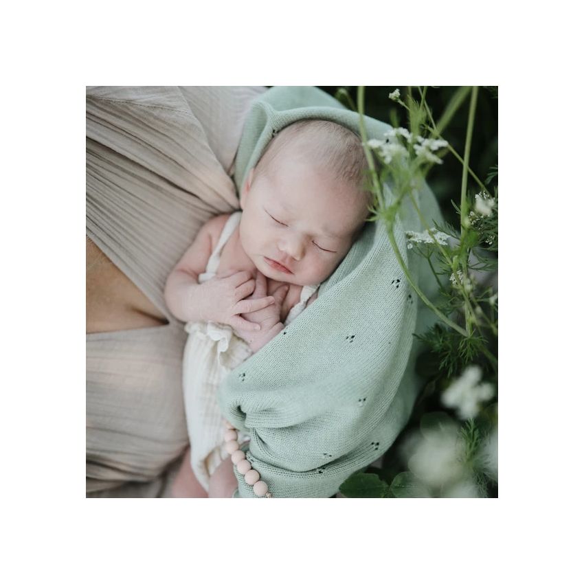 Mushie - Strickdecke Pointelle Sage Melange