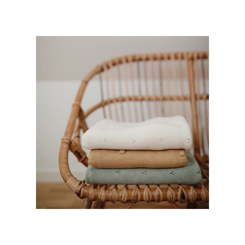 Mushie - Strickdecke Pointelle Sage Melange