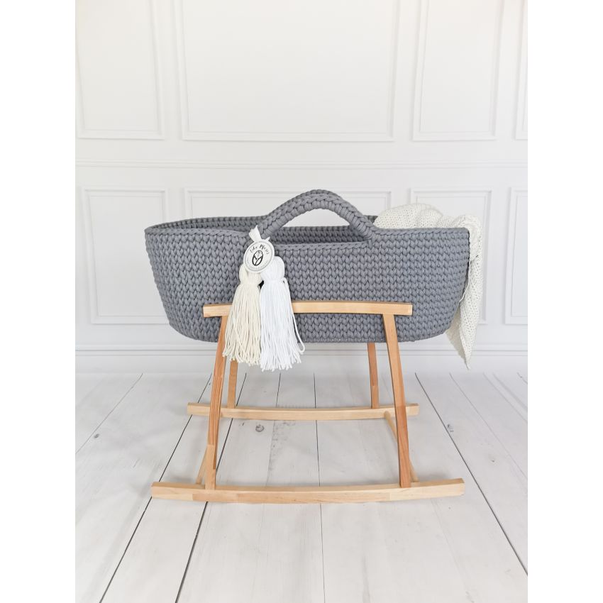 Like Moses - Moseskorb Steel Grey mit Bettwäsche weiss und Kissen grün