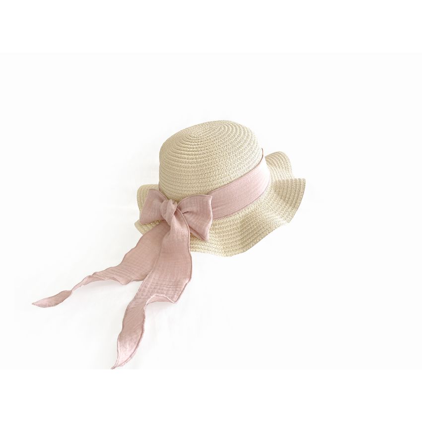 Mrs Ertha - Stroh- Hut Nature mit Rosa & Grau Schlaufe