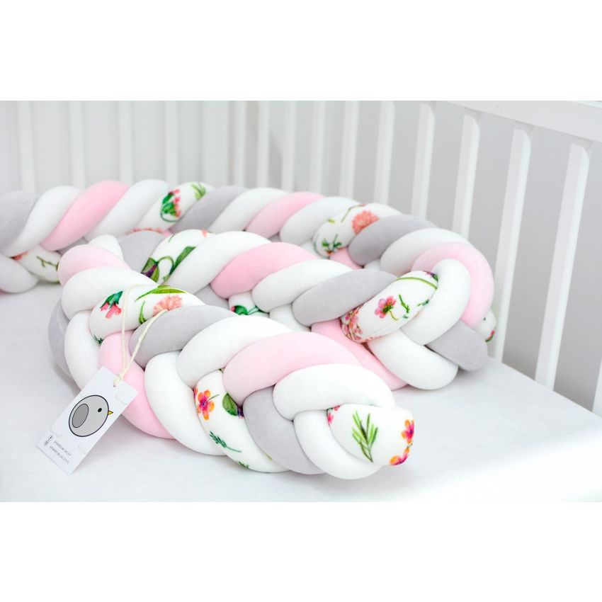 Sparrow - Bettschlange Slim Flowers - Baby Pink - White - White - Light Grey