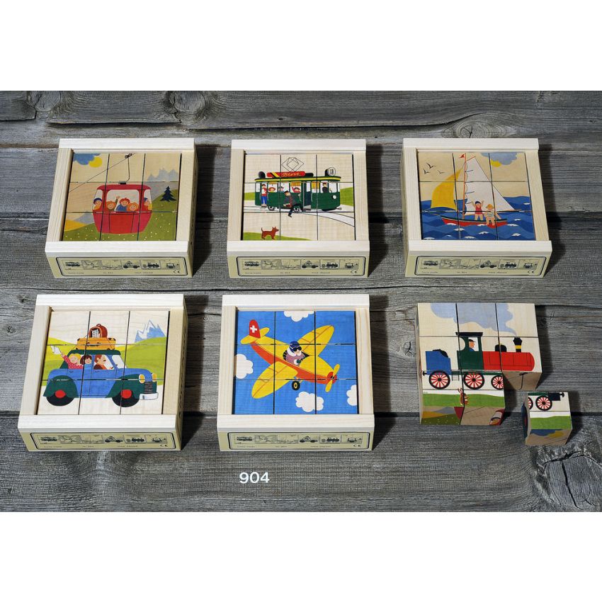 Atelier Fischer Switzerland - Klötzli Puzzle Verkehrsfahrzeuge 9 Teile