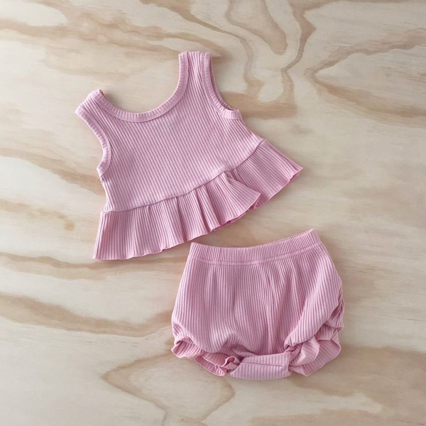 bel&bow - Ribbed little Peplum Set Baby Pink