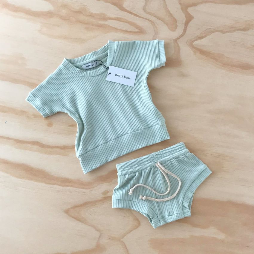 bel&bow - Ribbed Girlie Set Short & Shirt mint