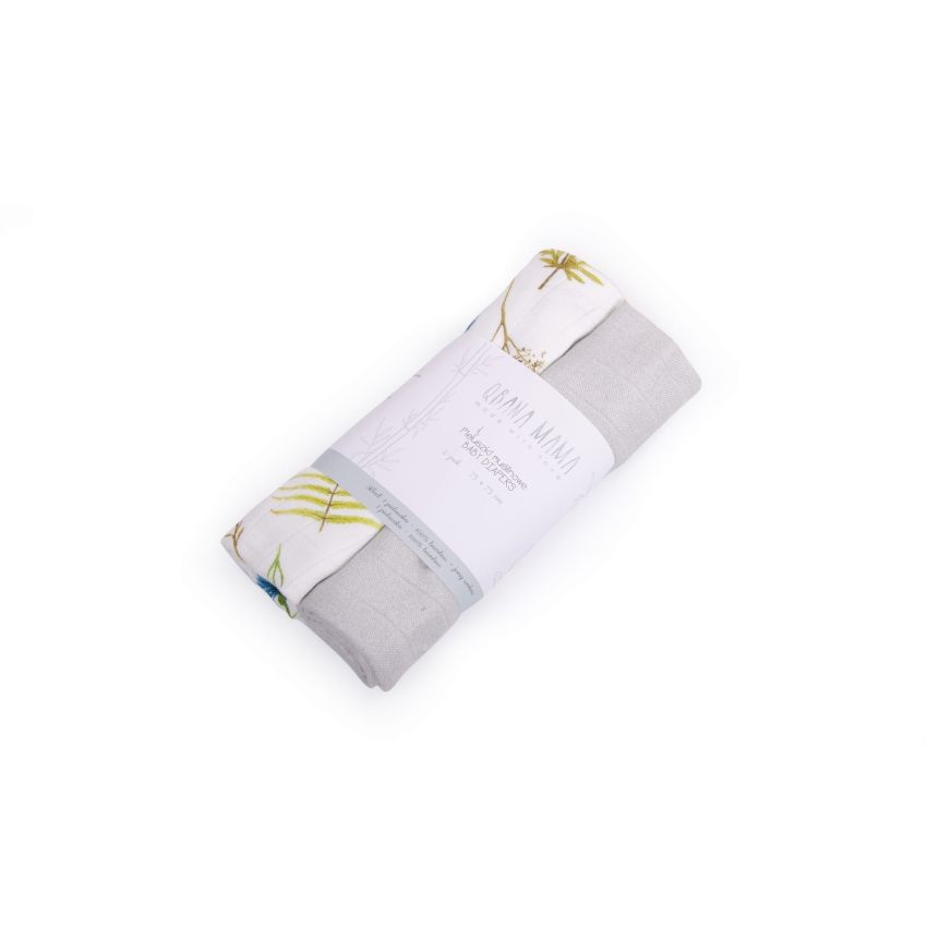 Qbana Mama - Bambus Muslin Herbal & Grau 2er Set