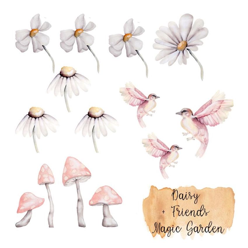 Little Rae Prints - Wandsticker Daisy and Friends Magic Garden