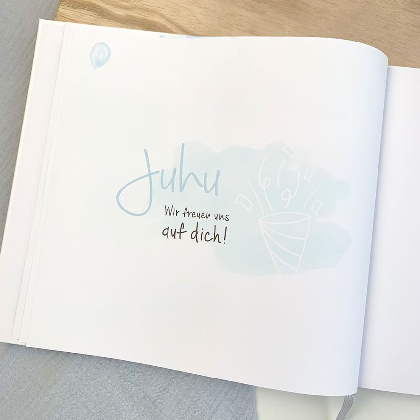 mintkind - Gästebuch Erinnerungsbuch Meine Babyparty Blau