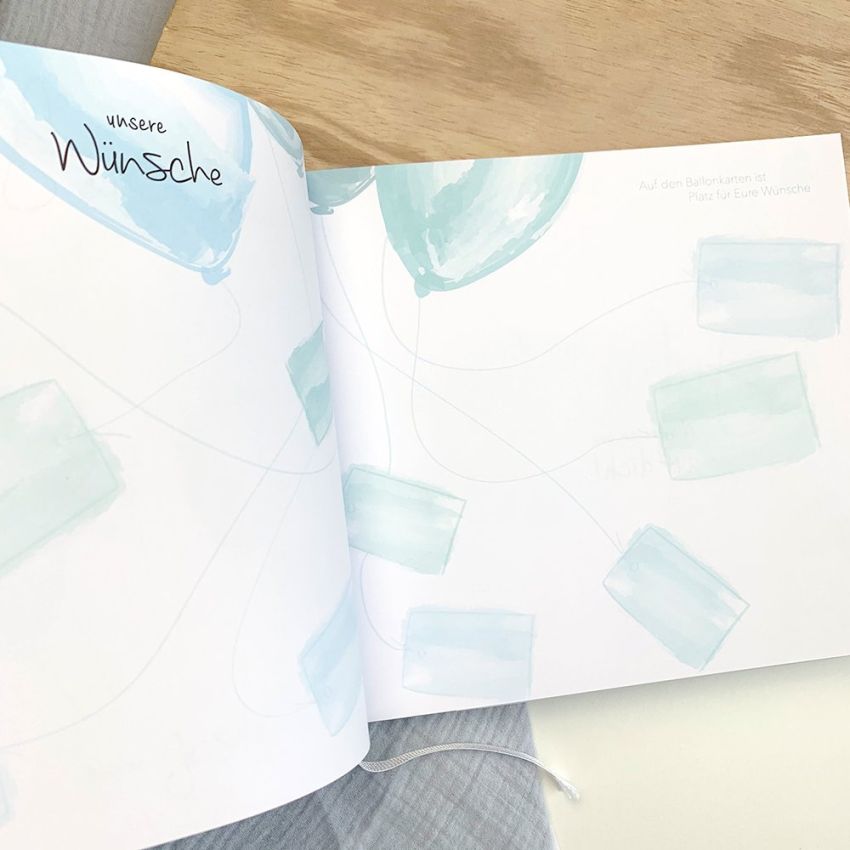mintkind - Gästebuch Erinnerungsbuch Meine Babyparty Blau