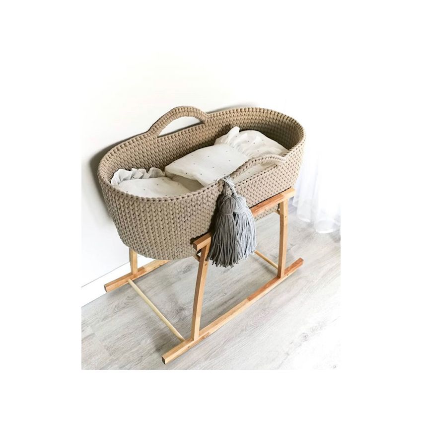 Like Moses - Moseskorb Sand Beige mit Kissen und Bettwäsche Weiss Punkte