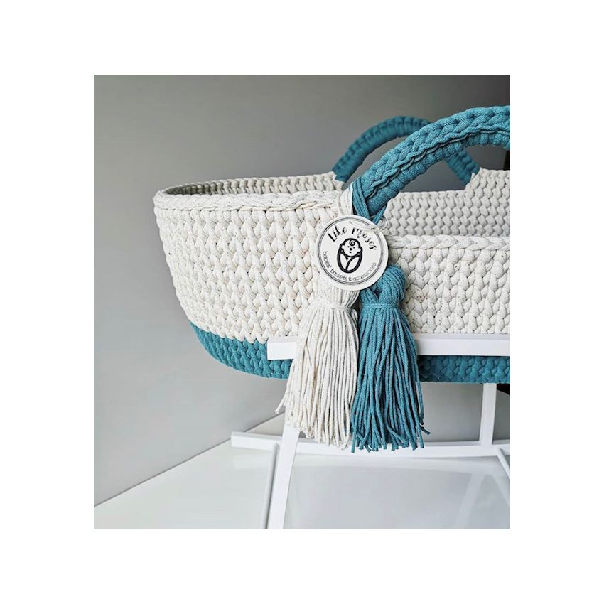 Like Moses - Moseskorb Cream Petrol mit Kissen und Bettwäsche Sternchen