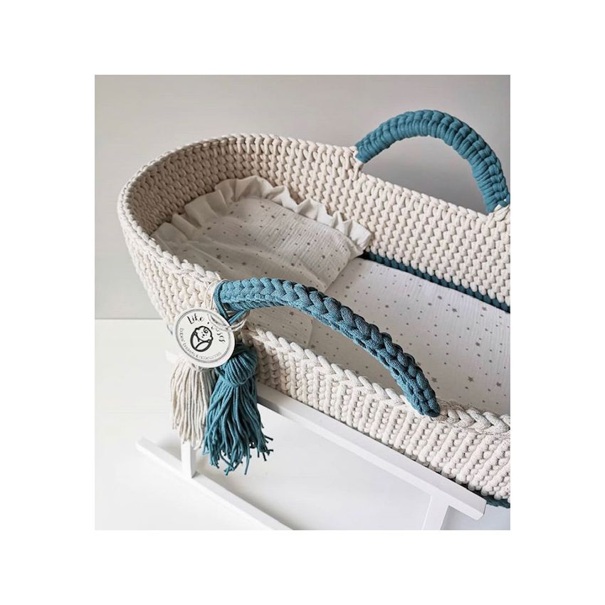 Like Moses - Moseskorb Cream Petrol mit Kissen und Bettwäsche Sternchen