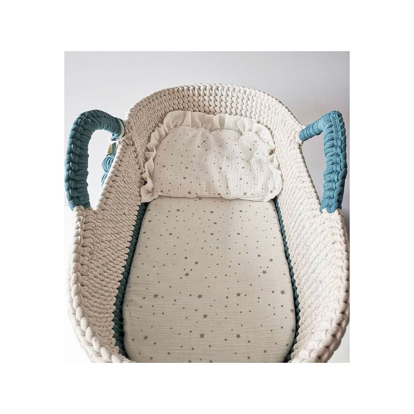 Like Moses - Moseskorb Cream Petrol mit Kissen und Bettwäsche Sternchen