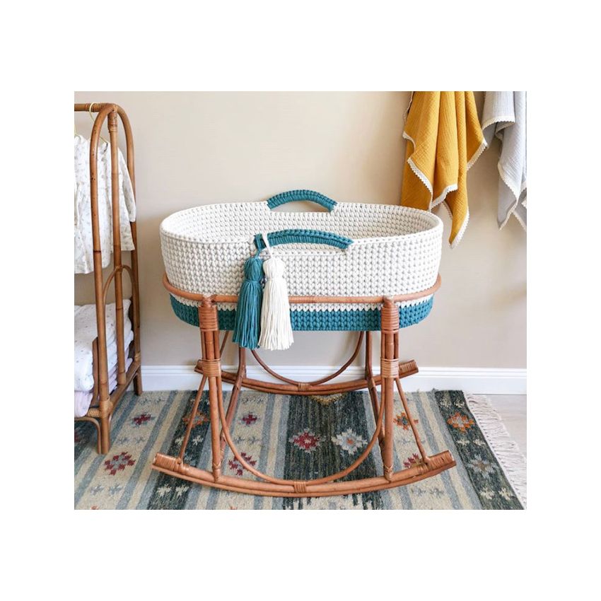 Like Moses - Moseskorb Cream Petrol mit Kissen und Bettwäsche Sternchen