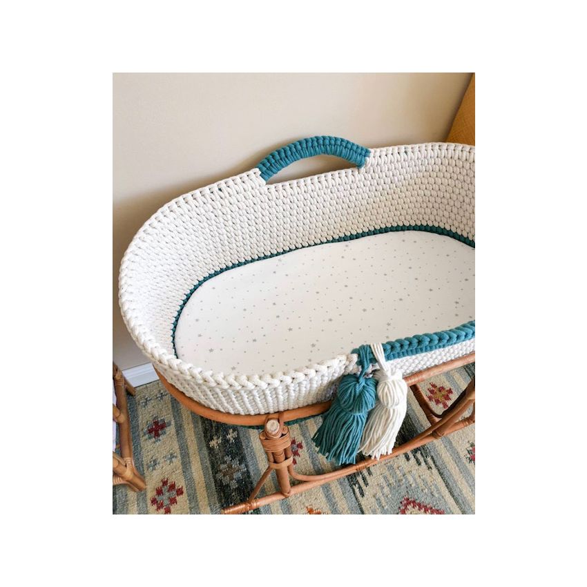 Like Moses - Moseskorb Cream Petrol mit Kissen und Bettwäsche Sternchen