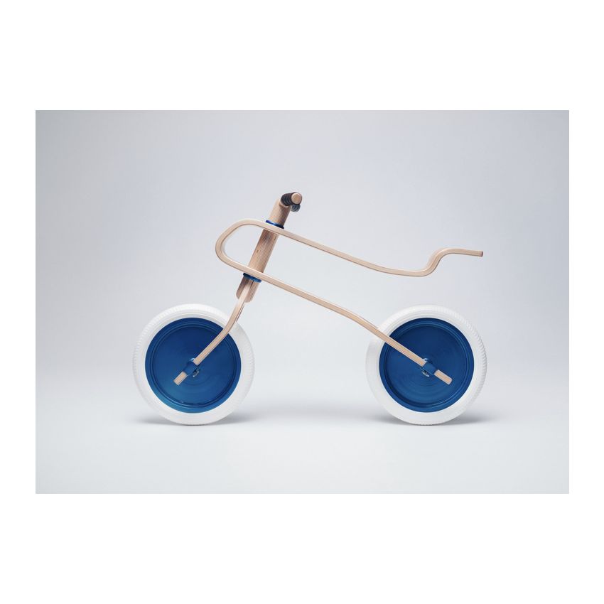 Brum Brum Bike - Laufrad Walnuss Holz dunkel Blau- weiss