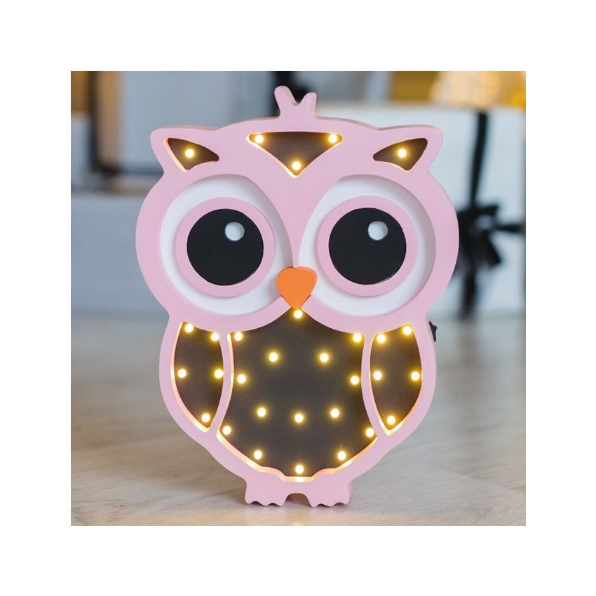 HappyMoon - LED Nachtlampe Eule Grau Rosa