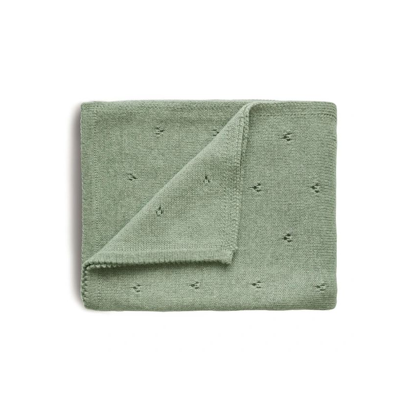 Mushie - Strickdecke Pointelle Sage Melange