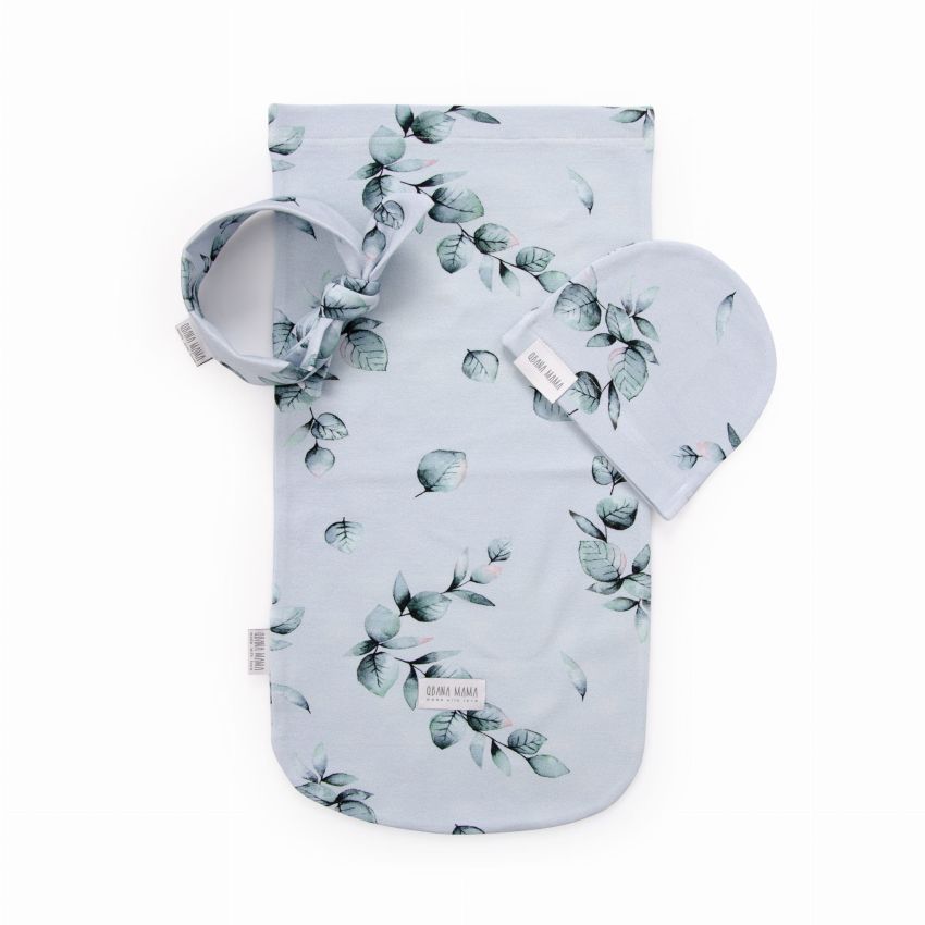 Qbana Mama - Pucksack Set mit Beanie & Stirnband Eukalyptus