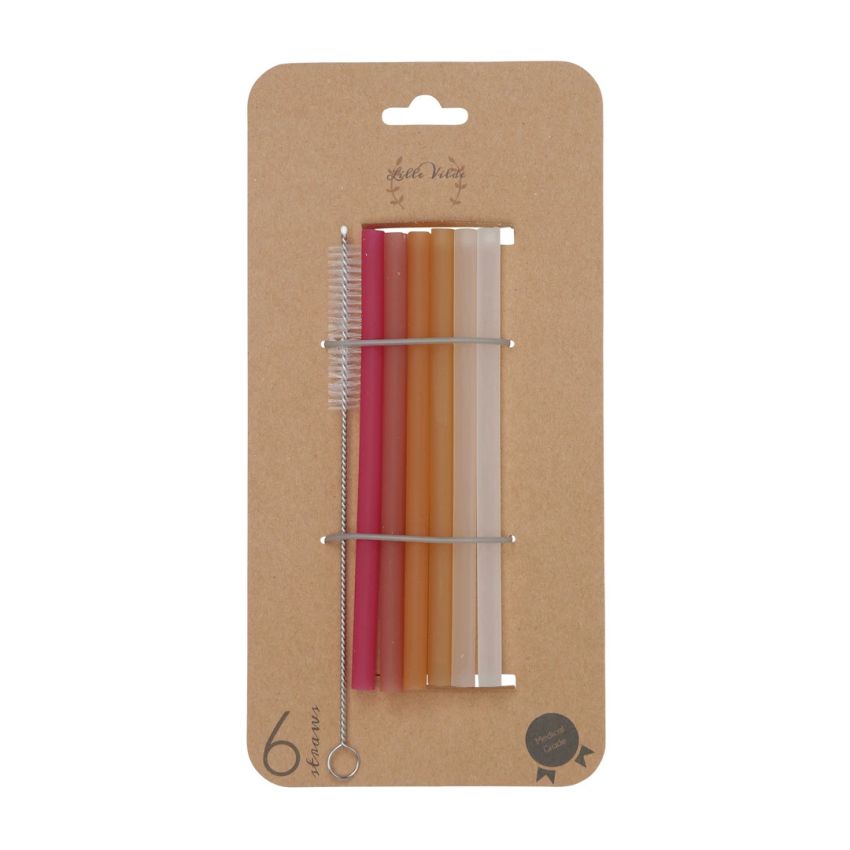 Lille Vilde - Silikon Trinkhalme Set Pink-Orange