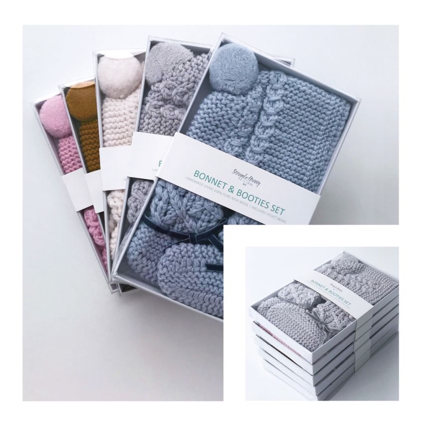 Snuggle Hunny - Merinoset Mützchen & Booties blau