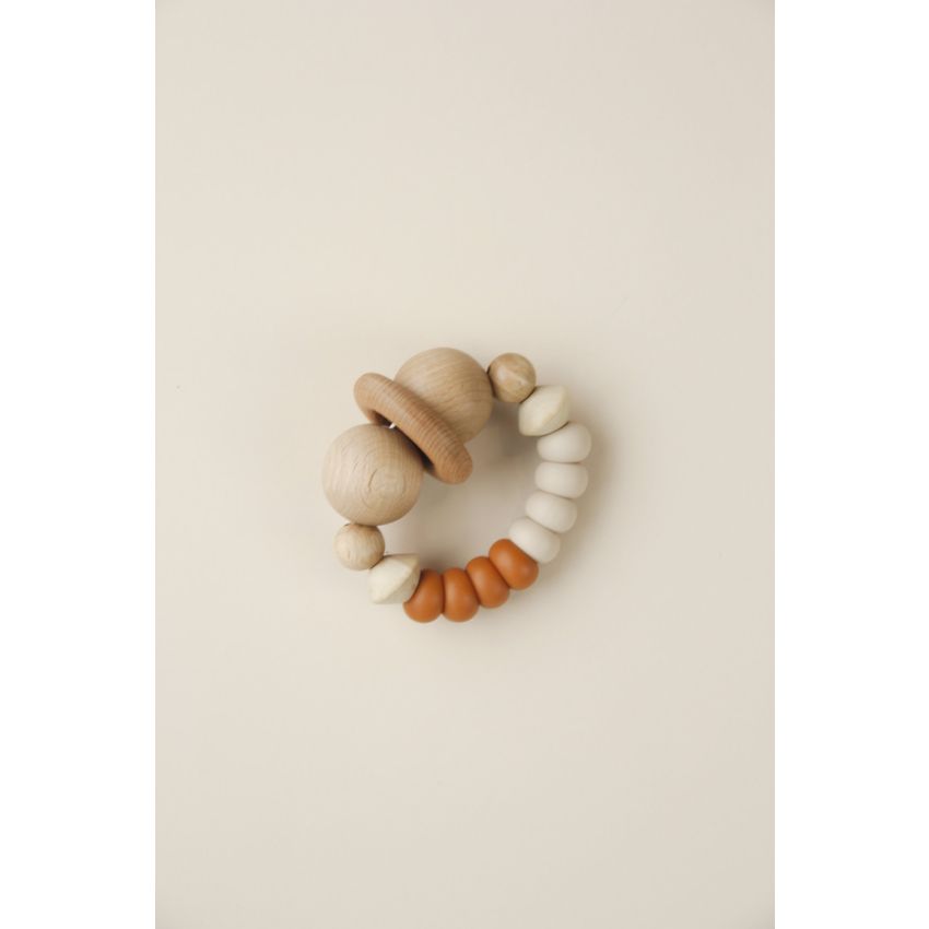 littleCHEW - Greifling Silikon und Holz Smiley Summer Rust / Coffee