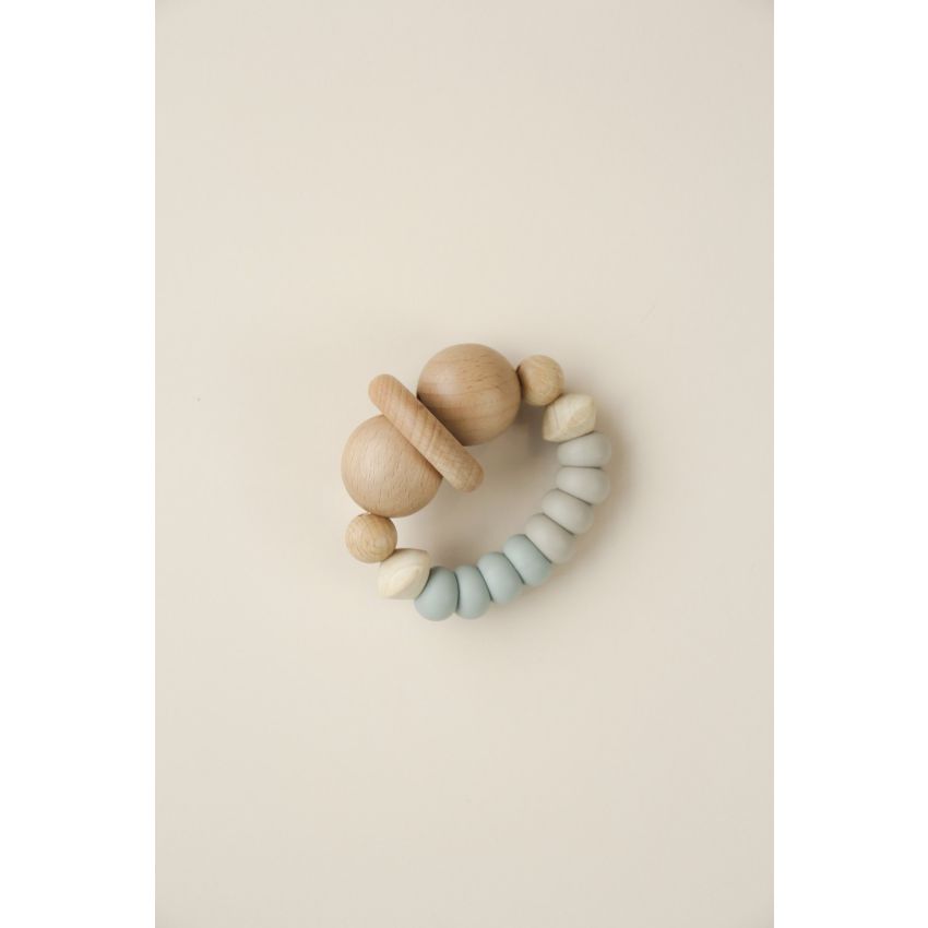 littleCHEW - Greifling Silikon und Holz Smiley Summer Taupe / Ice