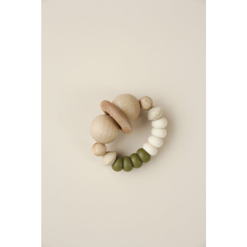 littleCHEW - Greifling Silikon und Holz Smiley Summer Cream / Moss