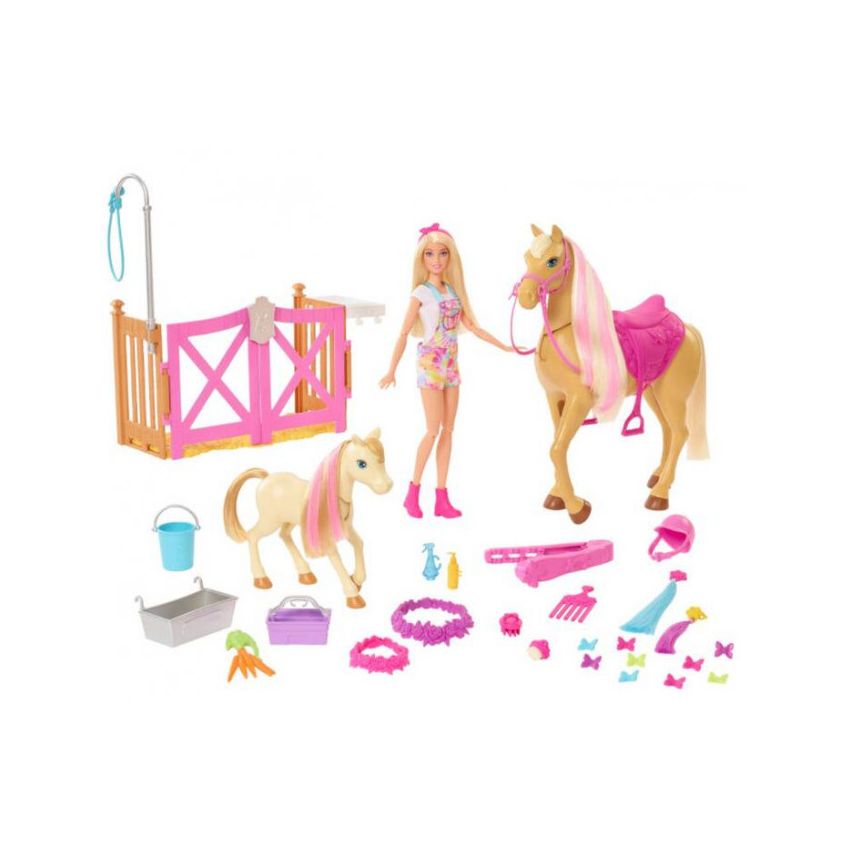 Mattel - Barbie Spielset mit Puppe und 2 Pferden