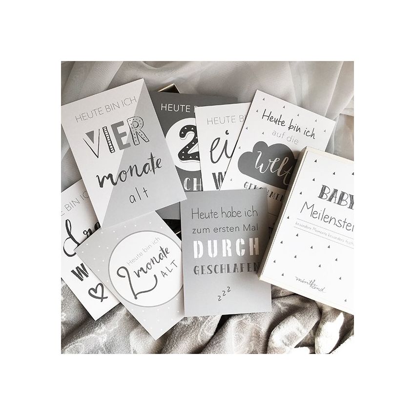 mintkind - Meilensteinkarten- Set Baby grau