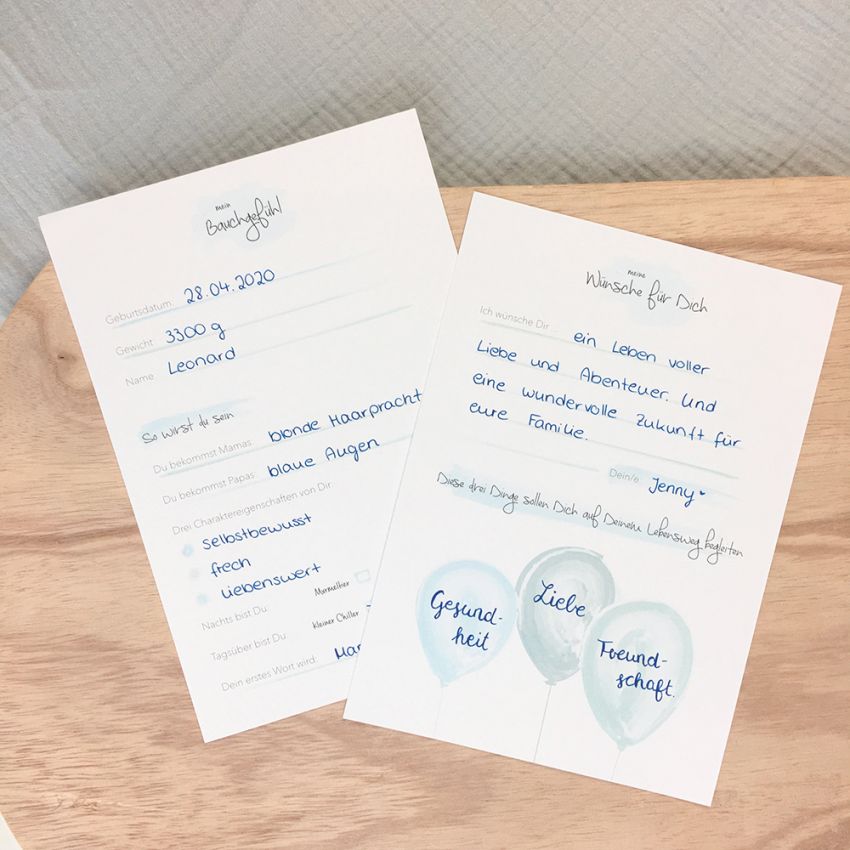 mintkind - Ratekarten für  Deine Babyparty - Blau