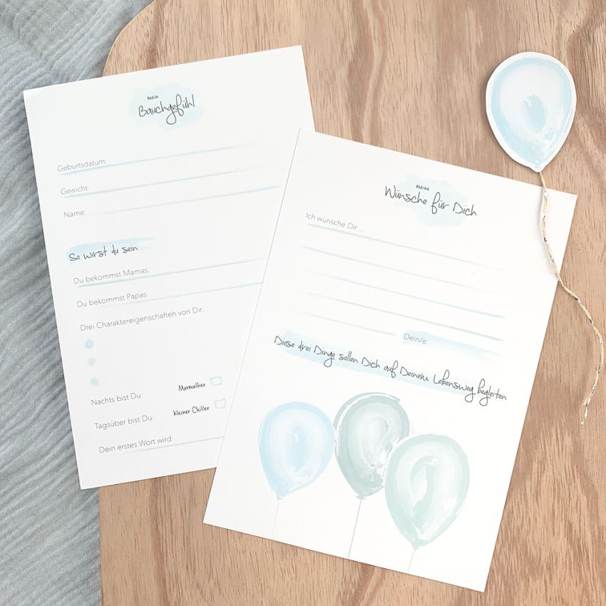 mintkind - Ratekarten für  Deine Babyparty - Blau