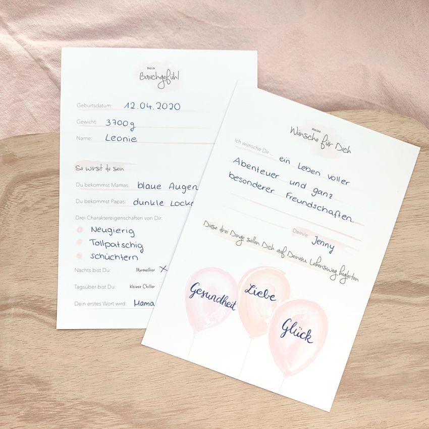 mintkind - Ratekarten für  Deine Babyparty - Pink