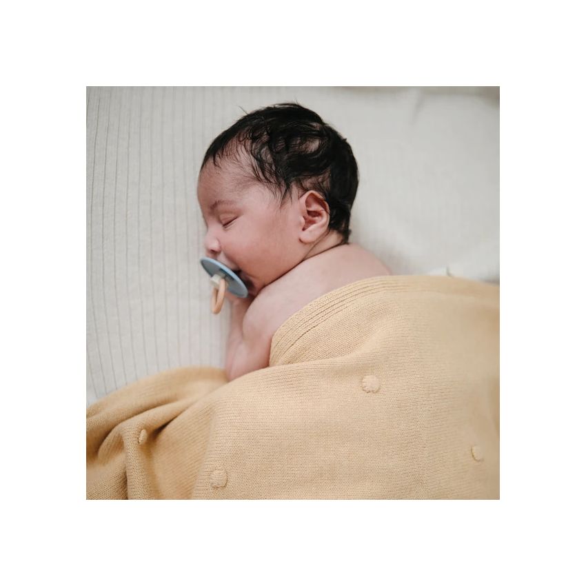 Mushie - Strickdecke Dots Mustard Melange