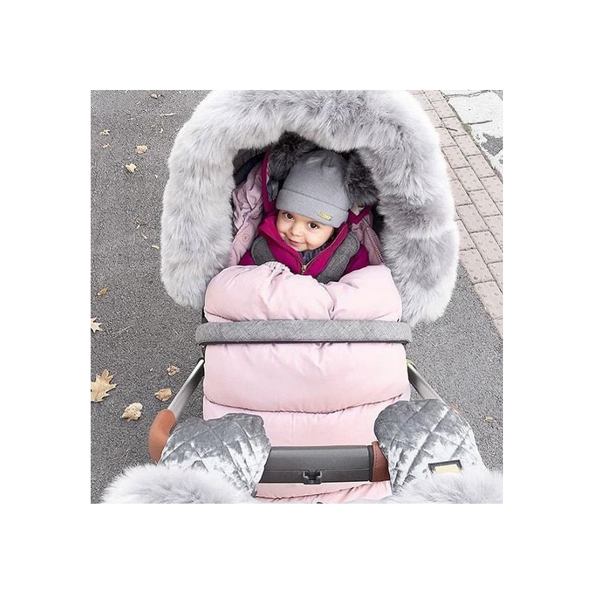 Bjällra of Sweden - Kinderwagen Pelzumrandung Grau