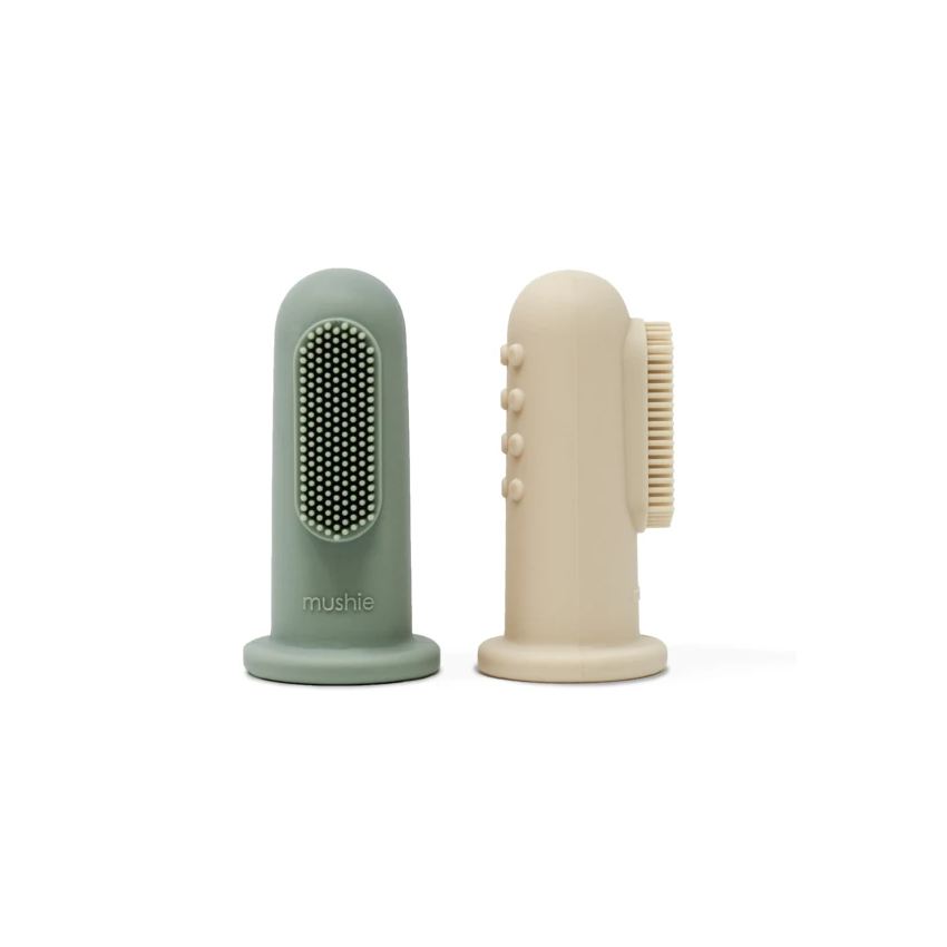 Mushie - 2er Set Finger- Zahnbürste Cambridge Blue / Shifting Sand