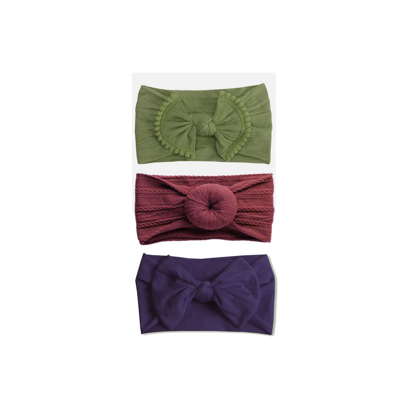 Emerson and Friends - Stirnband Set Pom olive, Bun weinrot, Band dunkelviolett