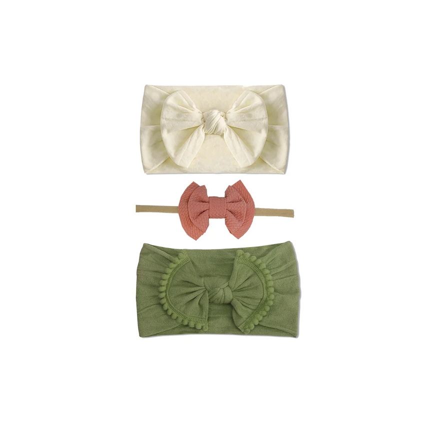 Emerson and Friends - Stirnband Set Pom Olive, Band vanilla, Waffelmäschchen rosa