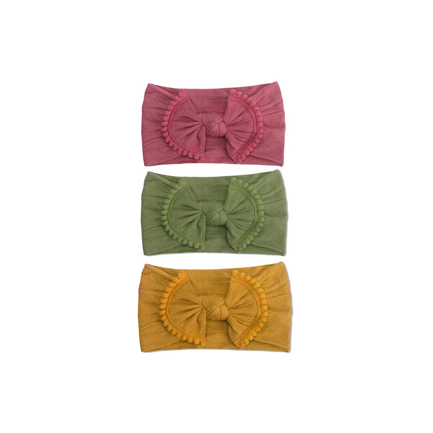 Emerson and Friends - Stirnband Set PomPom Gelb, Olive, Raspberry