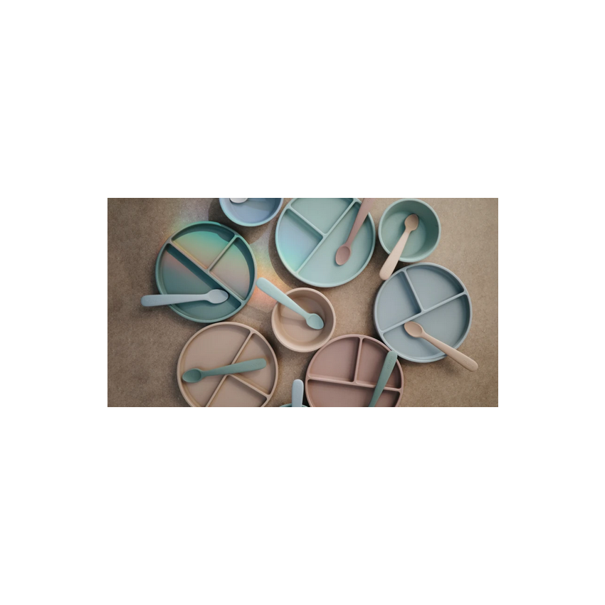 Mushie - Silikon Saugnapf Menüteller Cambridge Blue