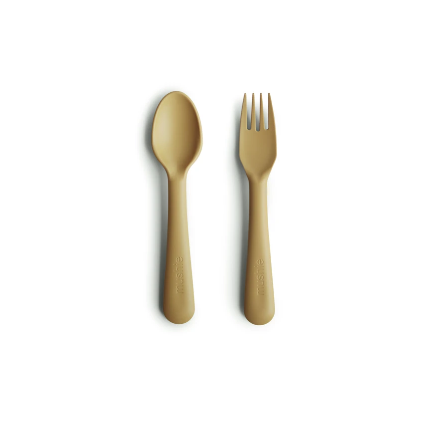 Mushie - Geschirrset Löffel und Gabel Mustard