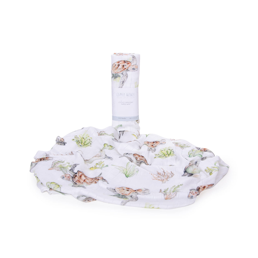 Qbana Mama - Bambus Muslin Swaddle Pazifik Schildkröte 120 x 120cm