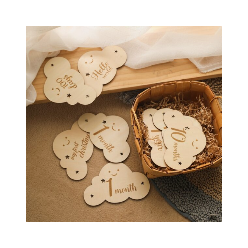 Holz Meilenstein Set Wolke