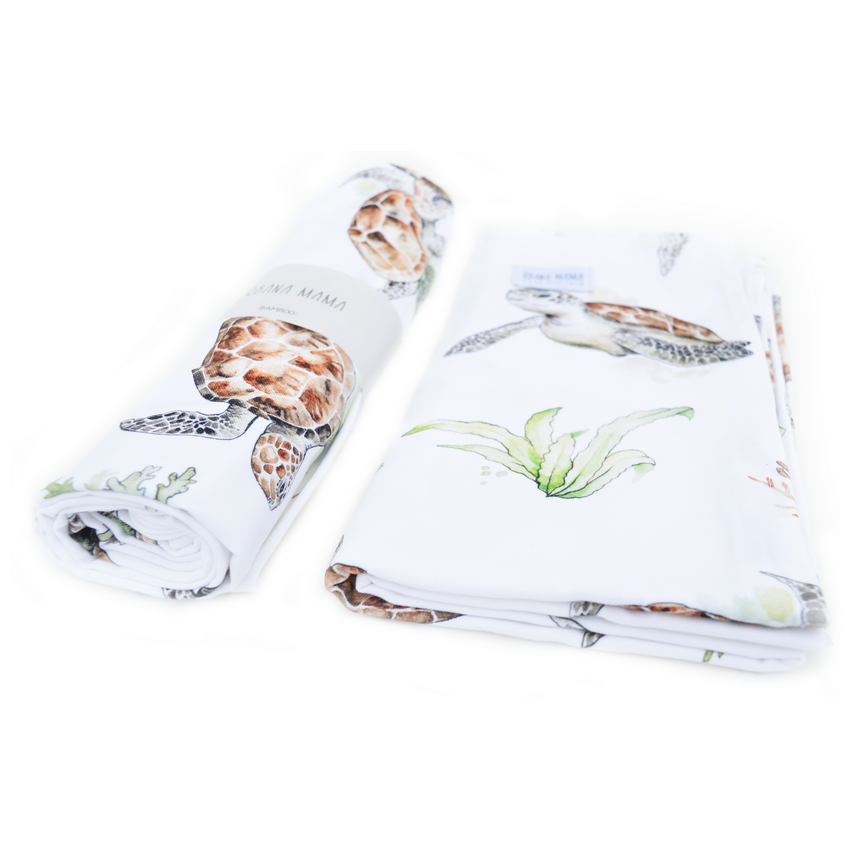 Qbana Mama - Bambus XL Swaddle Pazifik Schildkröte 140x150cm