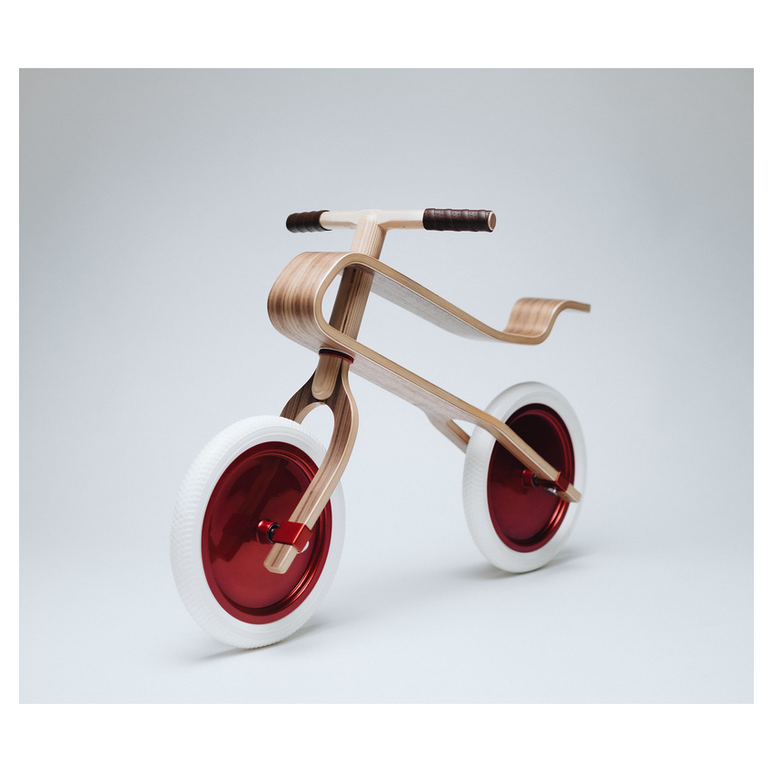 Brum Brum Bike - Laufrad Walnuss Holz dunkel Rot- weiss