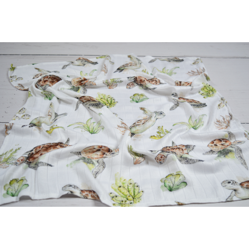 Qbana Mama - Bambus Muslin Pazifik Schildkröte & Grau 2er Set