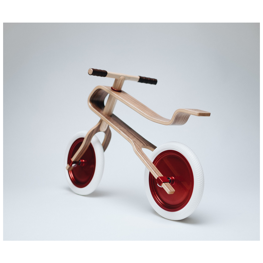 Brum Brum Bike - Laufrad Walnuss Holz dunkel Rot- weiss