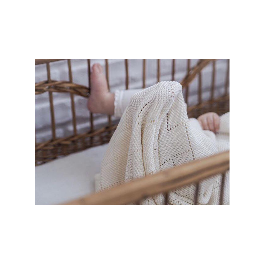 Qbana Mama - Bambus Häkeldecke Zick Zack ecru extrafein